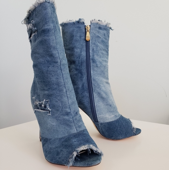 Shoes - Refamped denim open toe boots